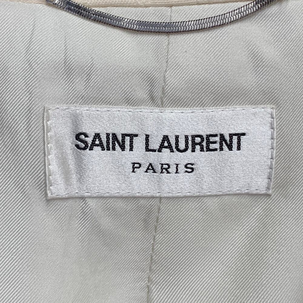 SAINT LAURENT Size 40 Regular Cream White Stripe Wool Peak Lapel Sport Coat - Picture 8 of 11